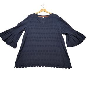 J.Jill Navy Embroidered Bell Sleeve Tunic Top